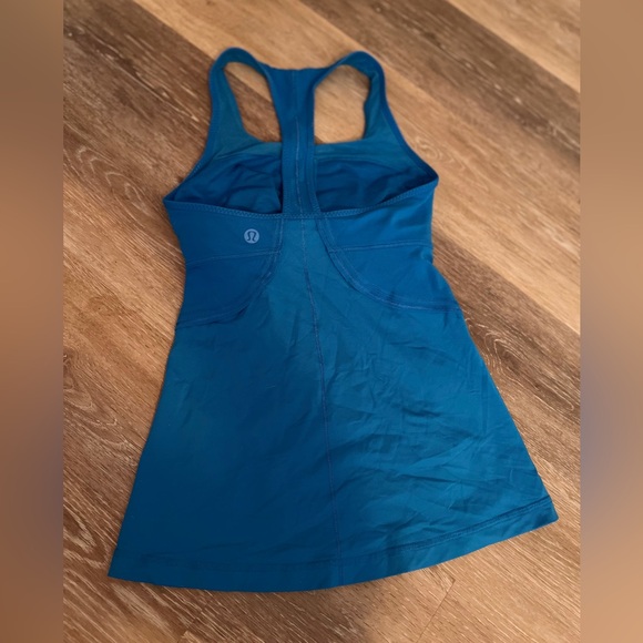 Lululemon bright blue fitted racer back tank with built in bra - Picture 2 of 4